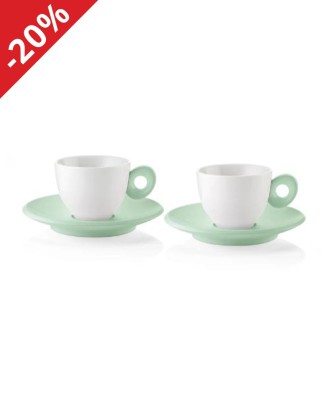 Set 2 cesti cu 2 farfurioare pentru espresso, 50 ml, verde, Everyday - GUZZINI